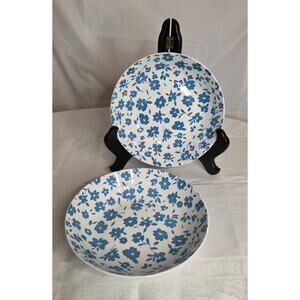 Pair of Beautiful Blue & White Floral Ceramic Pasta Bowls Unbranded 8" Diameter